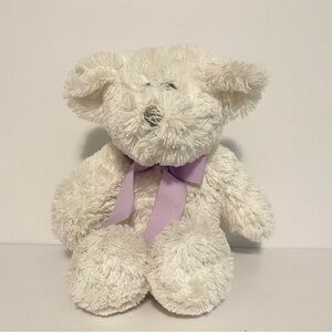 Baby Animal Adventure White Teddy Plush Purple Bow Stuffed Animal Toy